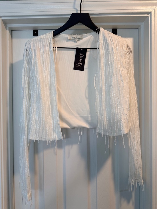 Lovely Day Jackets & Blazers - Lovely Day White Beaded Fringe Cropped Jacket